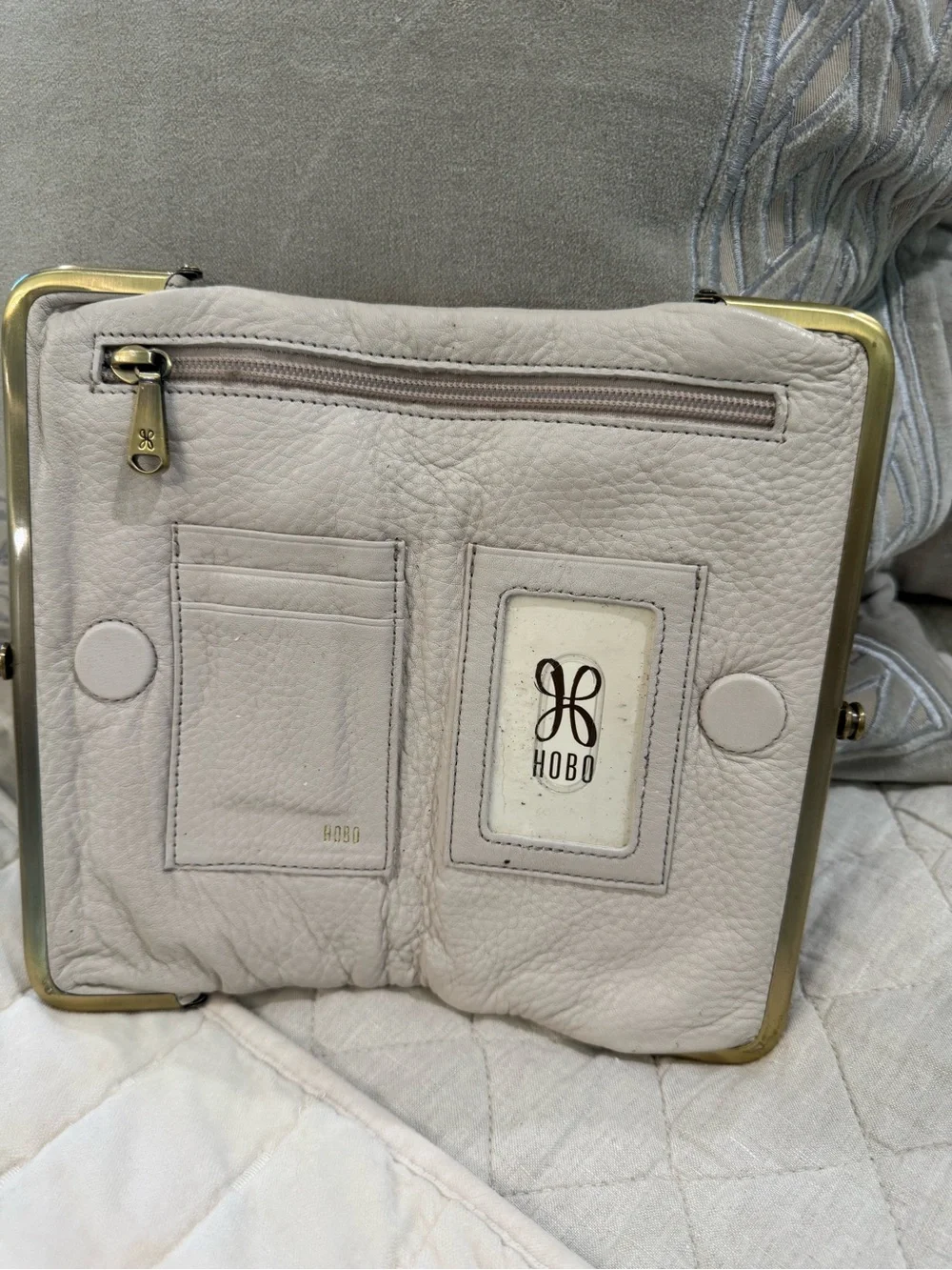 Hobo Leather Frame-Top Clutch wallet in Light Beige